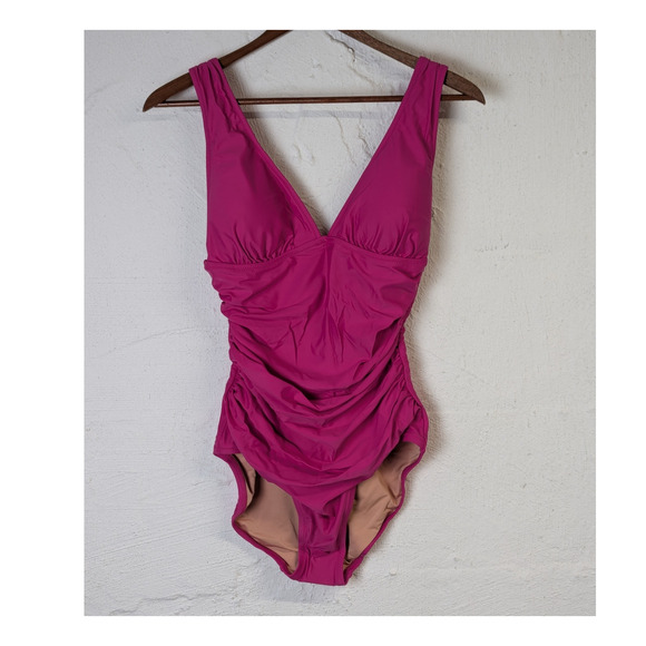 NWT J Crew One Piece Bathing Suit Womens 20 Hot Pink Ruched Magenta Swimsuit - Picture 5 of 5